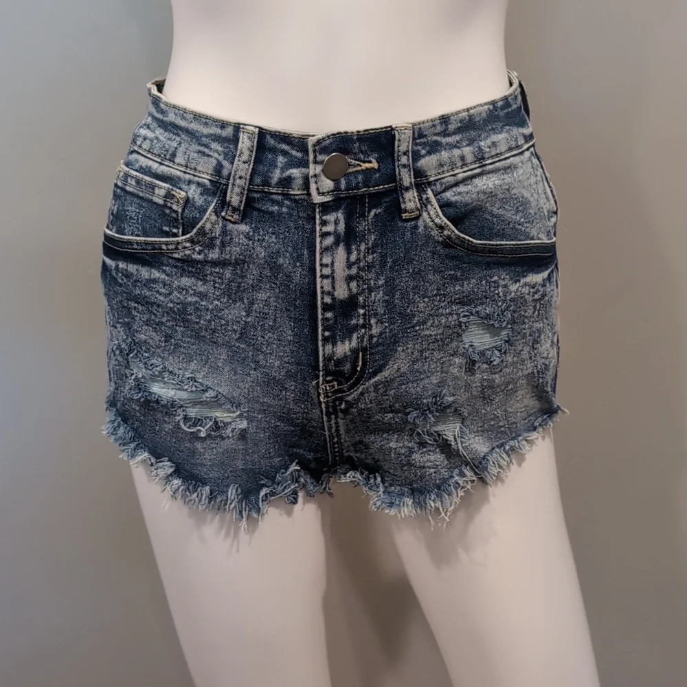 SHEIN Acid Wash Distressed Frayed Hem Jean Shorts Size Small